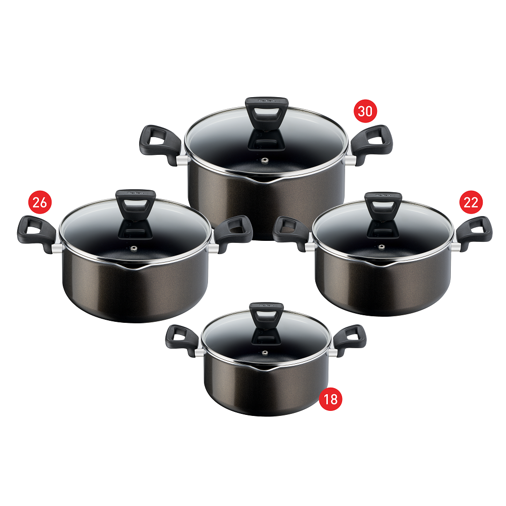 Tefal XL Intense Stewpot Set With Glass Lid, Size 18,22,26,30 - 403841102