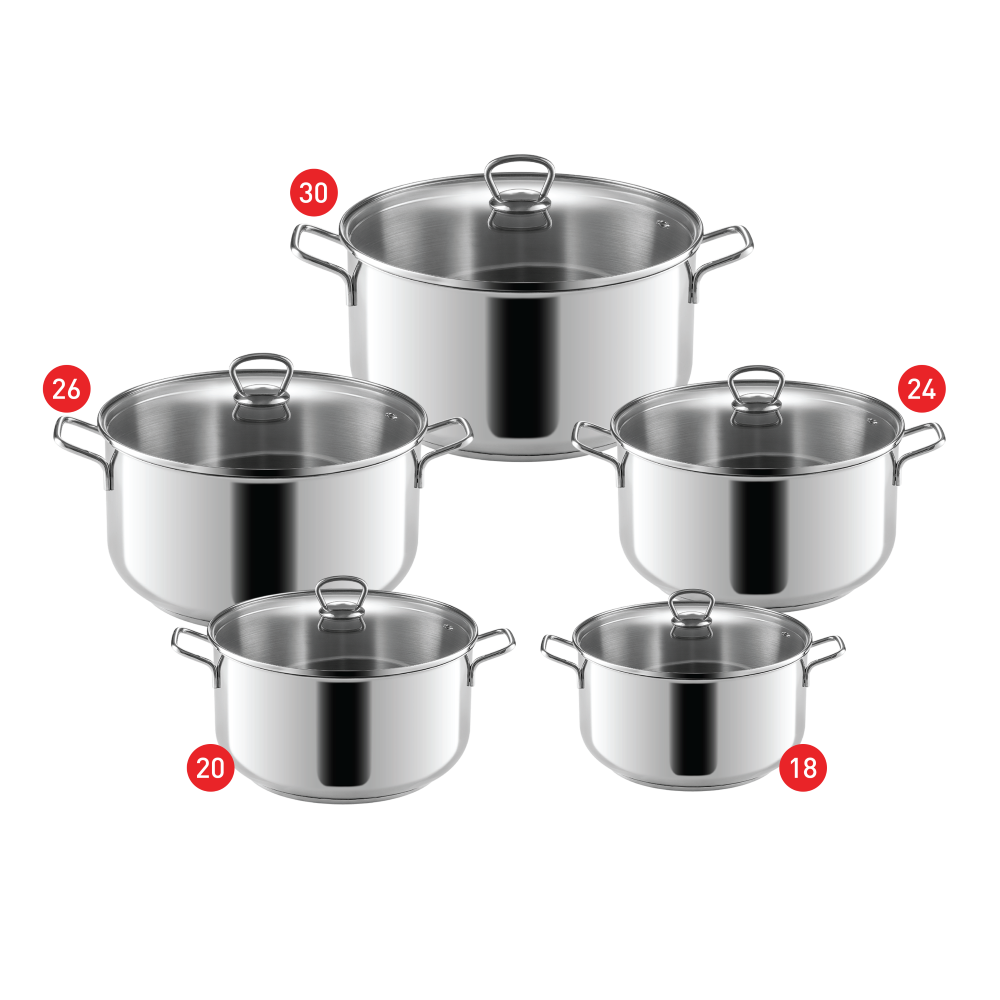 Zahran Essential Stainless Steel Stewpot Set With Glass Lid - Size 18,20,24,26,30 - 330040132
