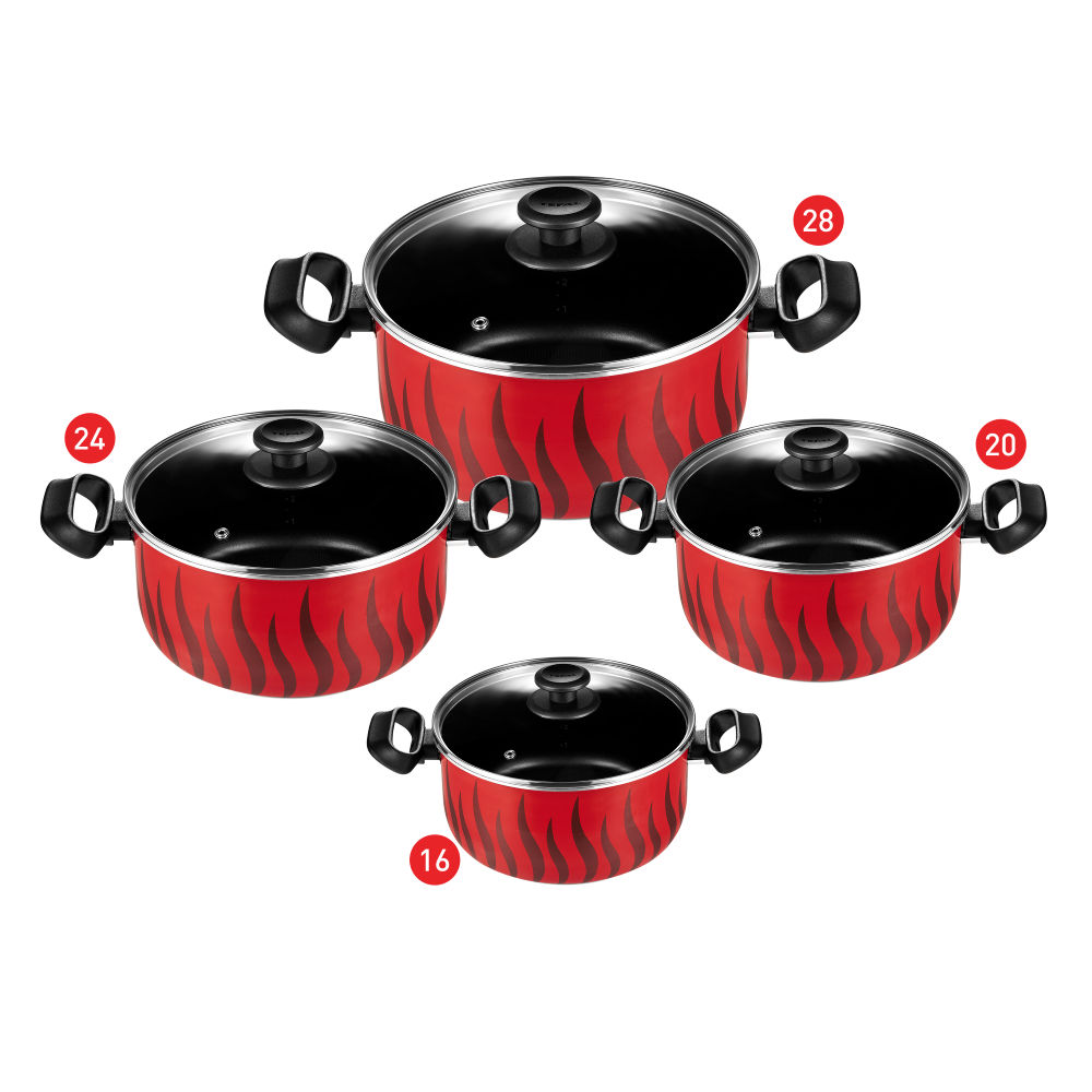 Tefal Tempo Flame Stewpot Set With Glass Lid , Size 16,20,24,28 - 220091013 Tefal Tempo Flame Stewpot Set With Glass Lid , Size 16,20,24,28 - 220091013