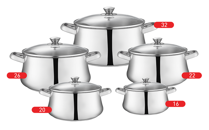 Zahran Stainless Steel Classic Stewpot Set with Glass Lid - 16,20,22,26,32 Zahran Stainless Steel Classic Stewpot Set with Glass Lid - 16,20,22,26,32