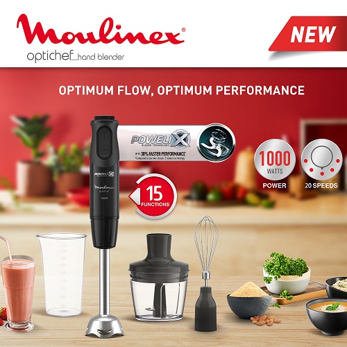 Moulinex Optichef Hand Blender, 1000 Watt, 15 Functions, 500 ML Chopper, Whisk, Black - DD6552EG Moulinex Optichef Hand Blender, 1000 Watt, 15 Functions, 500 ML Chopper, Whisk, Black - DD6552EG
