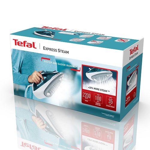 Tefal Express Steam BLUE BOREAL - Steam Iron - 2200W - Ceramic X- Glide Soleplate Technology - Continuous Steam Output up to 35 g/minute - Steam Boost up to 100 g/minute - FV2831E2 Tefal Express Steam BLUE BOREAL - Steam Iron - 2200W - Ceramic X- Glide Soleplate Technology - Continuous Steam Output up to 35 g/minute - Steam Boost up to 100 g/minute - FV2831E2