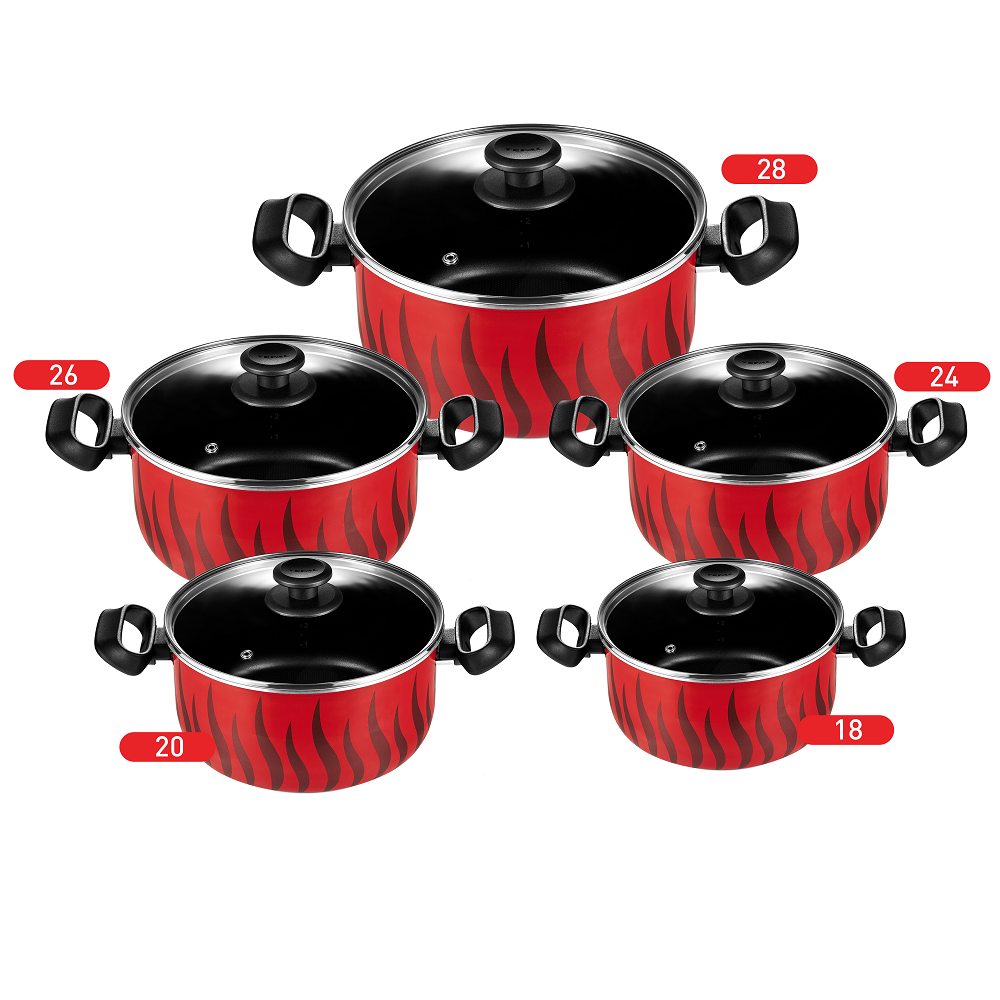 Tefal Tempo Flame Stewpot Set with Glass Lid , Size 18,20,24,26,28 - 220089959 Tefal Tempo Flame Stewpot Set with Glass Lid , Size 18,20,24,26,28 - 220089959