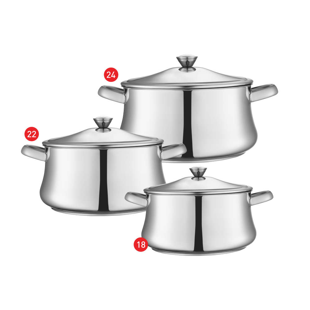 Zahran Stainless Steel Classic Stewpot Set With Stainless Steel Lid - 18,22,24