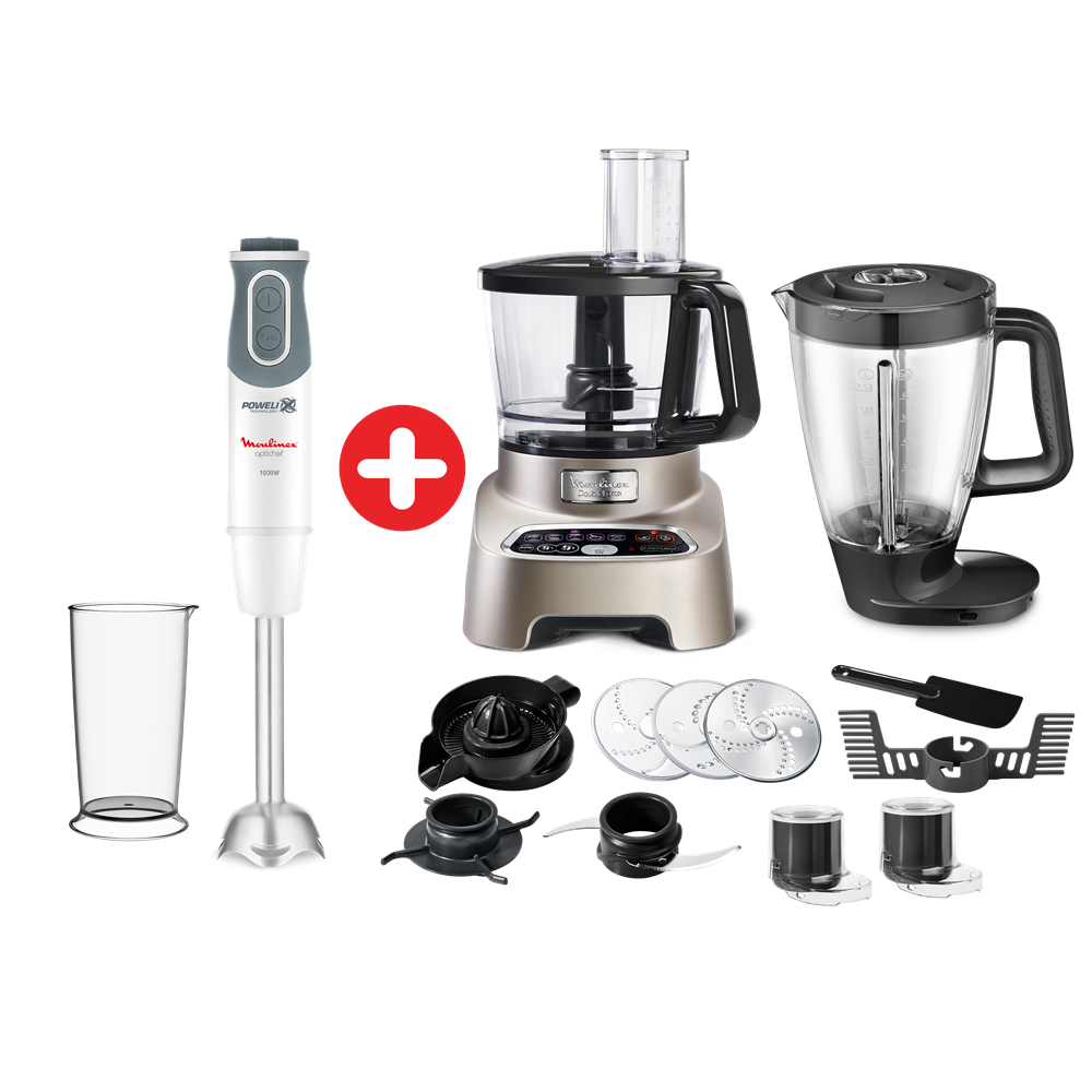 Moulinex Double Force, Food Processor with 11 attachments, 36 functions, Digital Panel, 1000 watt, 3L Bowl, 2L Blender - FP8267 Moulinex Double Force, Food Processor with 11 attachments, 36 functions, Digital Panel, 1000 watt, 3L Bowl, 2L Blender - FP8267