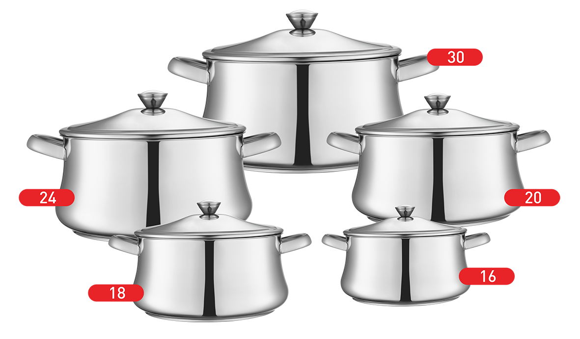 Zahran Stainless Steel Classic Stewpot Set - 16,18,20,24,30