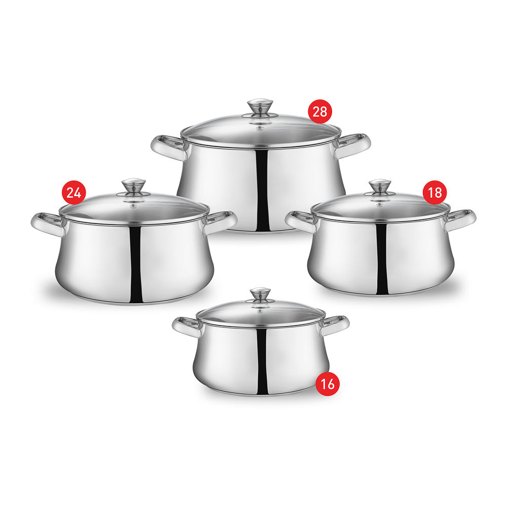 Zahran Stainless Steel Stewpot Set With Glass Lid - Size 16,18,24,28