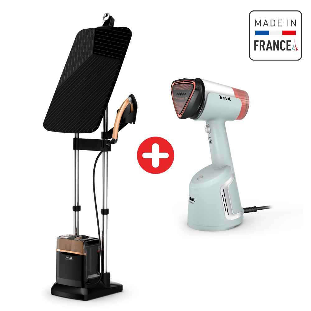 Tefal IXEO Power, Garment Steamer, 90gmin, 200gmin, 2170W, Black + Tefal Handheld Garment Steamer Aerosteam 1400W, 20gmin,100ML, Optiflow Technology, White