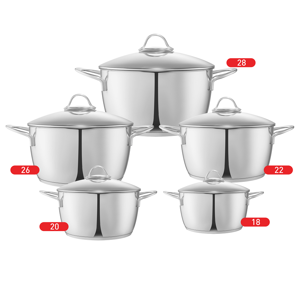 Zahran Moderna Stainless Steel Stewpot Set - 18,20,22,26,28 Zahran Moderna Stainless Steel Stewpot Set - 18,20,22,26,28
