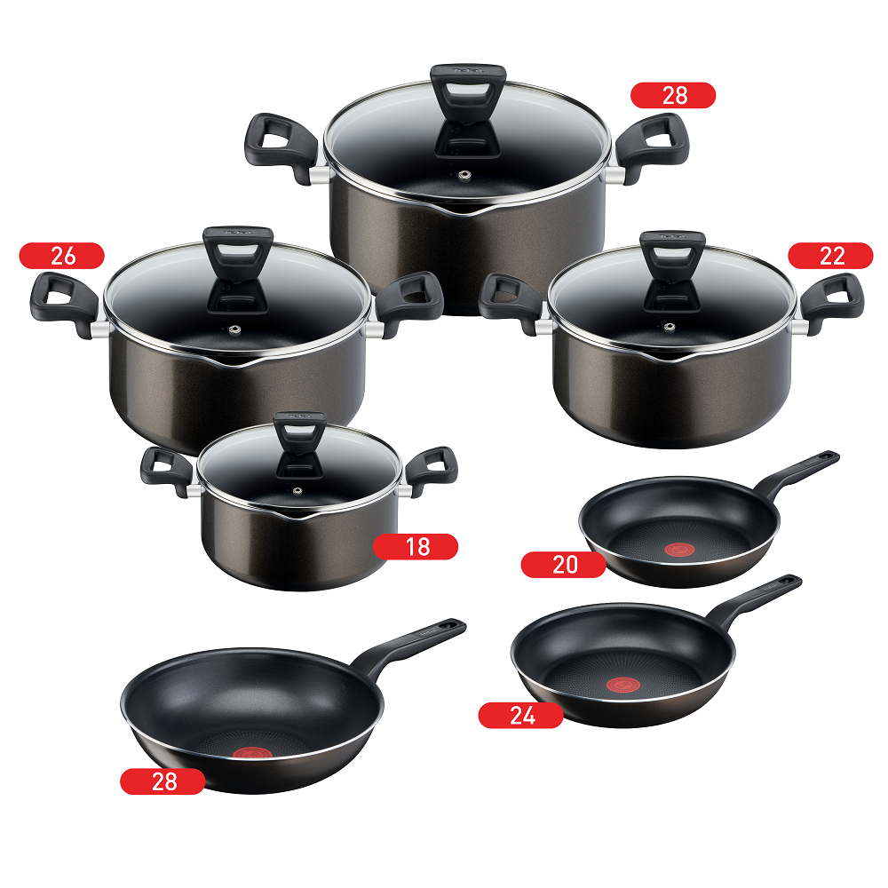 Tefal XL Intense Cooking Set, Stewpots 18,22,26,28 + Frypans 20,24 + Wok 28 - 403841103 Tefal XL Intense Cooking Set, Stewpots 18,22,26,28 + Frypans 20,24 + Wok 28 - 403841103