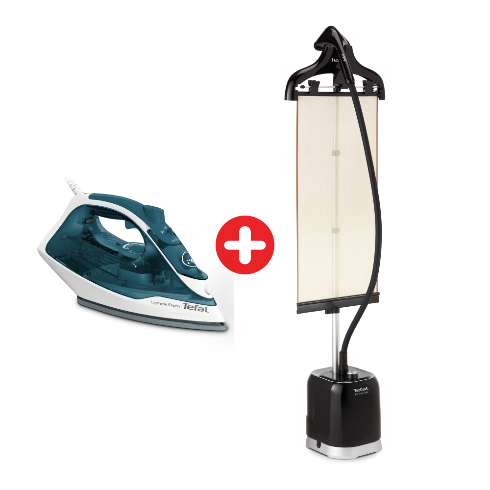 Tefal Pro Style, Upright Garment Steamer, Curtain, 42gmin, 2000W, Black + Free Gift Tefal Express Steam BLUE BOREAL - Steam Iron - 2200W - Ceramic X- Glide Soleplate Technology