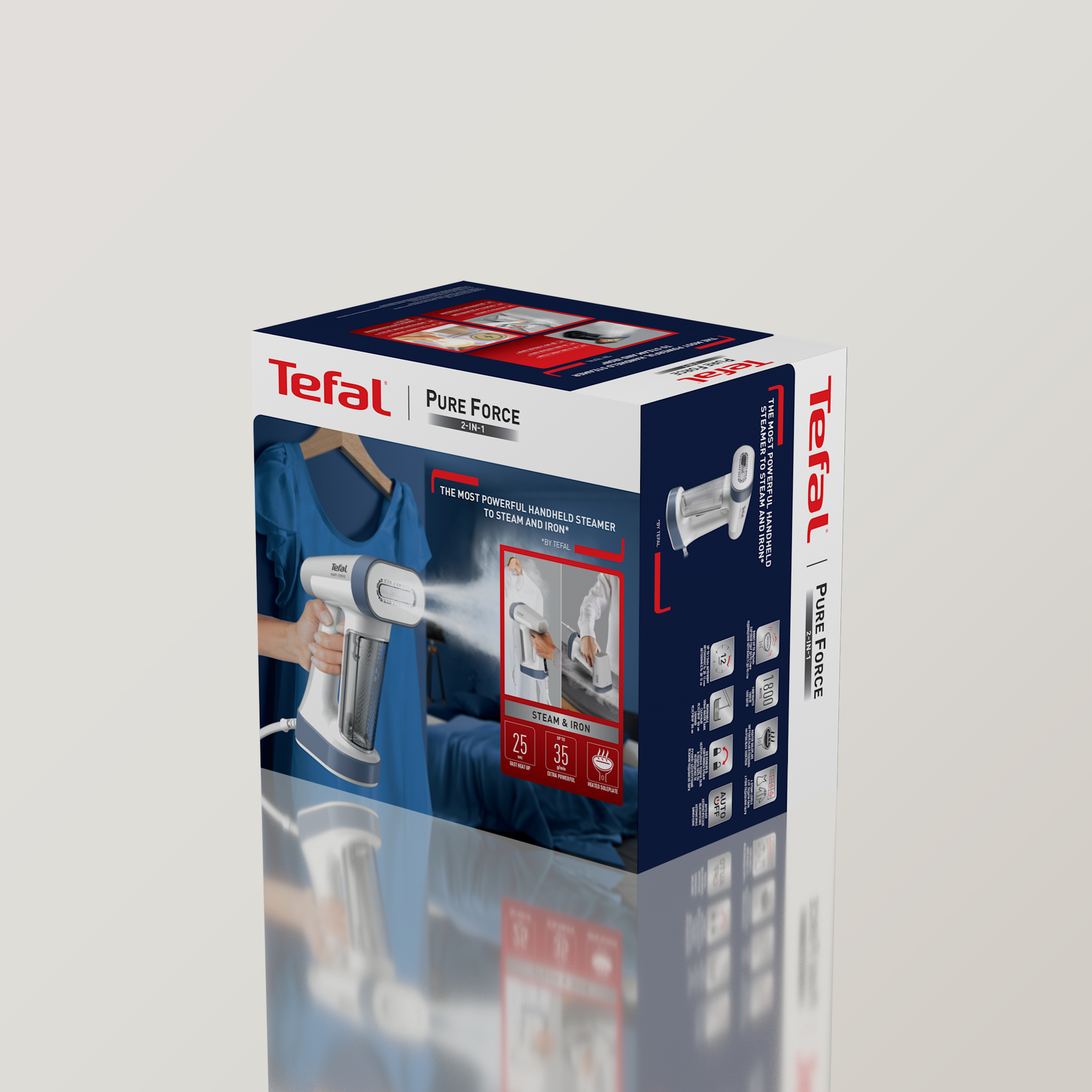 Tefal Handheld Garment Steamer Pure Force 1800W, Steam Boost 90gmin,180ML - DT8722E0 Tefal Handheld Garment Steamer Pure Force 1800W, Steam Boost 90gmin,180ML - DT8722E0