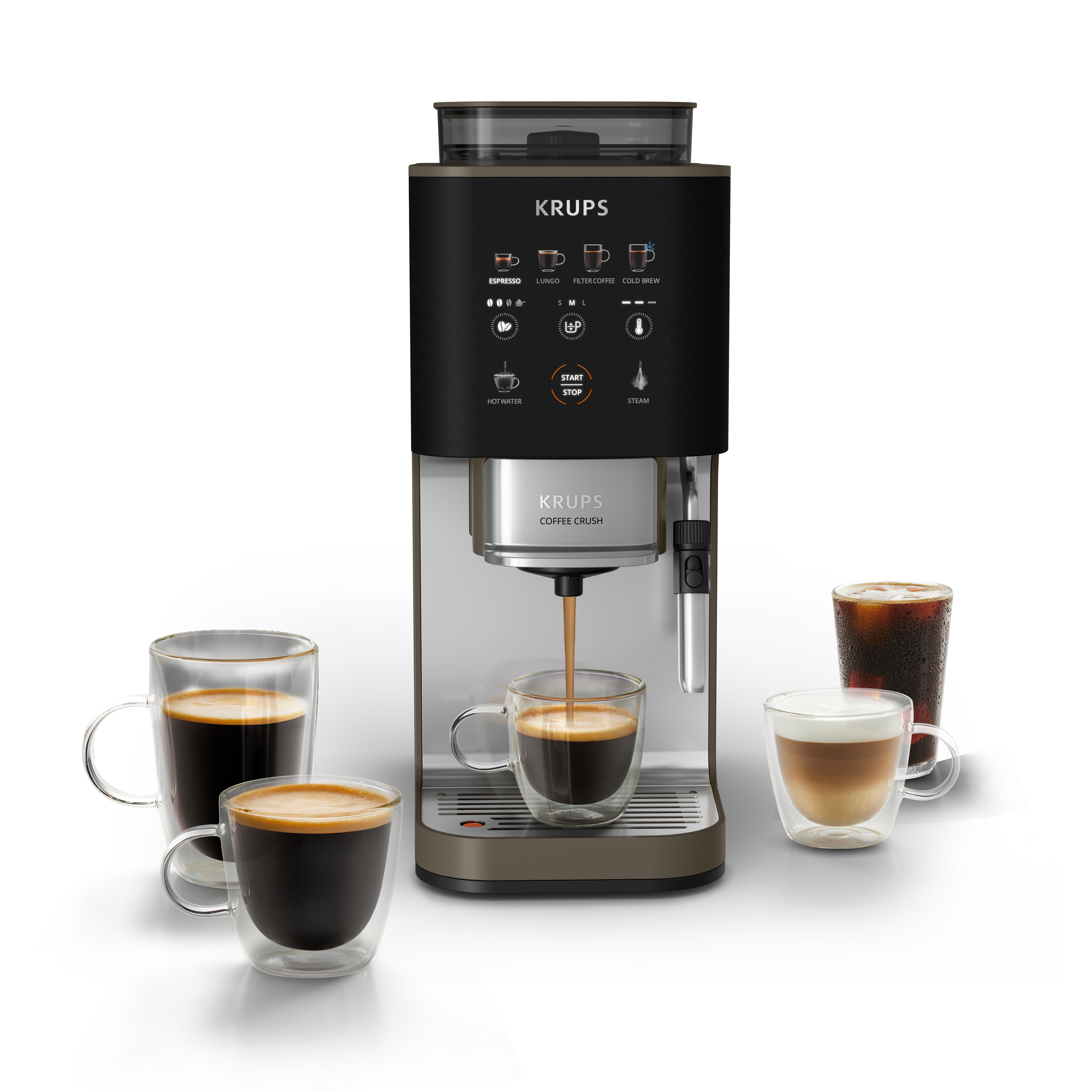 Krups Coffee Crush Experience, Automatic Coffee Machine, Hot & Cold Beverages, Cold Brew Aroma Technology, Fresh Beans OR Ground Coffee - SA403BE0. Krups Coffee Crush Experience, Automatic Coffee Machine, Hot & Cold Beverages, Cold Brew Aroma Technology, Fresh Beans OR Ground Coffee - SA403BE0.