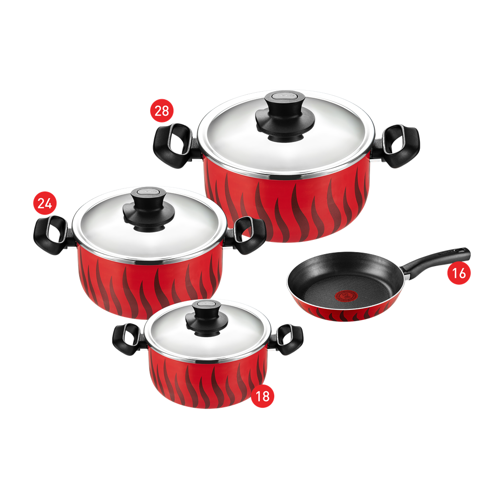 Tefal Tempo Flame Cooking Set, Stewpot Size 20,24 + Frypan 18 + Moulinex Turbomix Plus Hand Blender, 350 watt, Beaker 800 ml - DD1001EG Tefal Tempo Flame Cooking Set, Stewpot Size 20,24 + Frypan 18 + Moulinex Turbomix Plus Hand Blender, 350 watt, Beaker 800 ml - DD1001EG