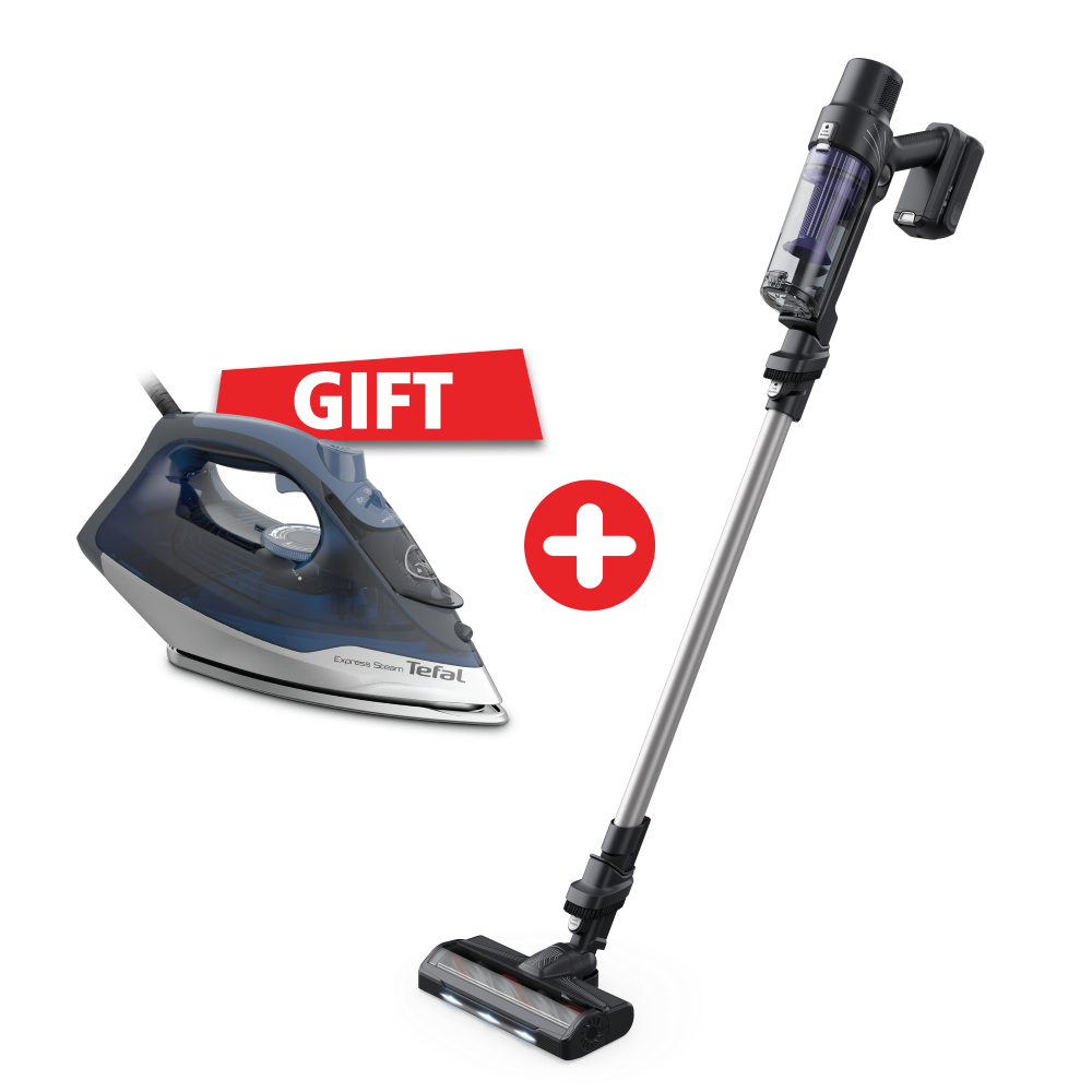 Tefal X-PERT 7.60, Handstick Vacuum Cleaner, 140W, 0.44L, 45min, Ultra-Lightweight + Free Gift Tefal Express Steam+ BLUE SALT - Steam Iron - 2500W Tefal X-PERT 7.60, Handstick Vacuum Cleaner, 140W, 0.44L, 45min, Ultra-Lightweight + Free Gift Tefal Express Steam+ BLUE SALT - Steam Iron - 2500W