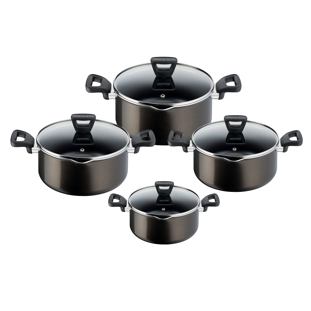Tefal XL Intense Stewpot Set With Glass Lid, 4 Pieces, Size ( 20-24-28-30 ) cm, Dark Brown