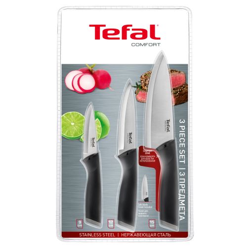 Tefal Comfort Paring Knife Set, 3 Pieces ( Paring 9 cm + Utility 12 cm + Chef 15 cm ), Black - K221S375 Tefal Comfort Paring Knife Set, 3 Pieces ( Paring 9 cm + Utility 12 cm + Chef 15 cm ), Black - K221S375