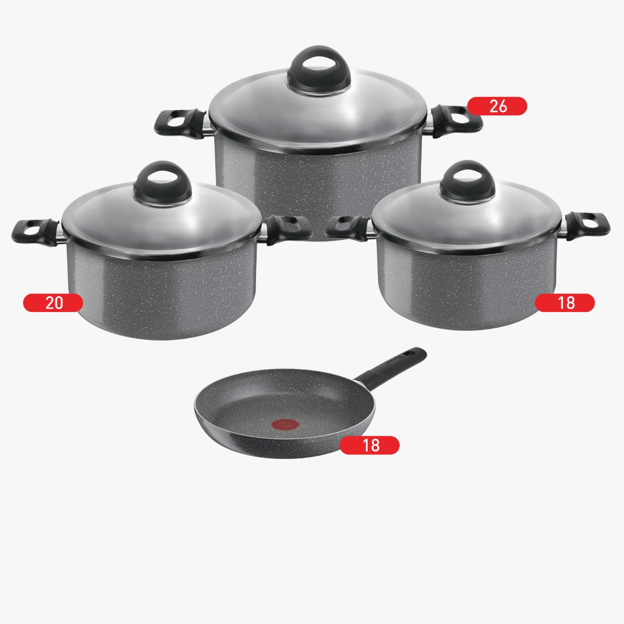 Tefal Cook Natural Cooking Set, 3 Stewpots 18,20,26 + Frypan 18
